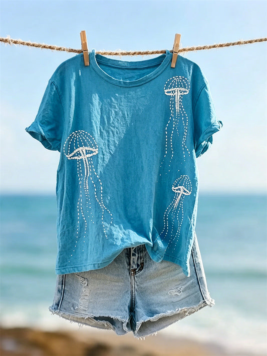Women's Simple Lovely Jellyfish Art Print short-sleeved T-shirt