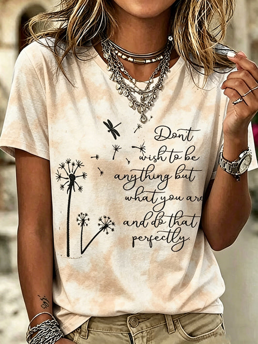Woman's Dragonfly Printed Vintage Fashion Loose Short Sleeve T-Shirt