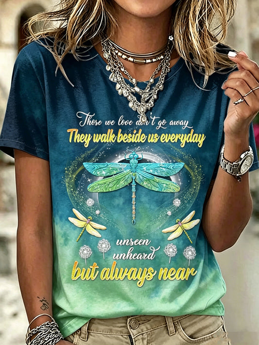 Woman's Dragonfly Printed Vintage Fashion Loose Short Sleeve T-Shirt