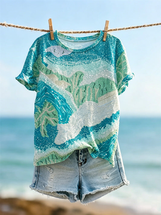 Women's Underwater Coral Inspired Glitter Art Print short-sleeved T-shirt