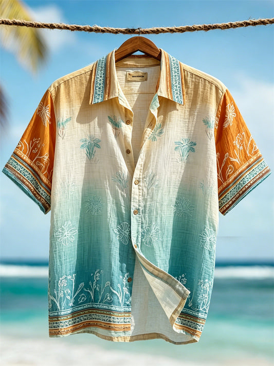 Men's Vacation Beach Gradient Color Hawaii Style Short Sleeve Shirt