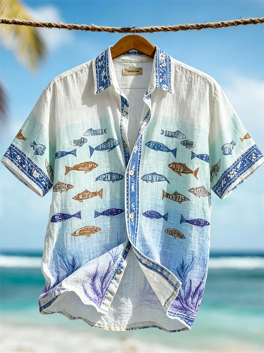 Men's Vacation Beach Fish Underwater Gradient Print Short Sleeve Shirt