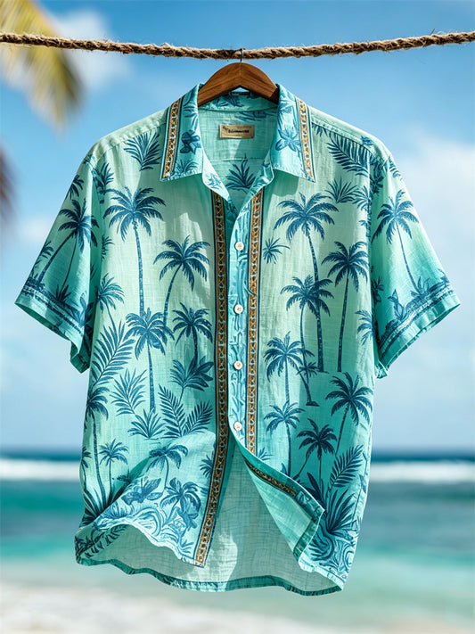 Men's Vacation Beach Palm Trees Gradient Color Short Sleeve Shirt