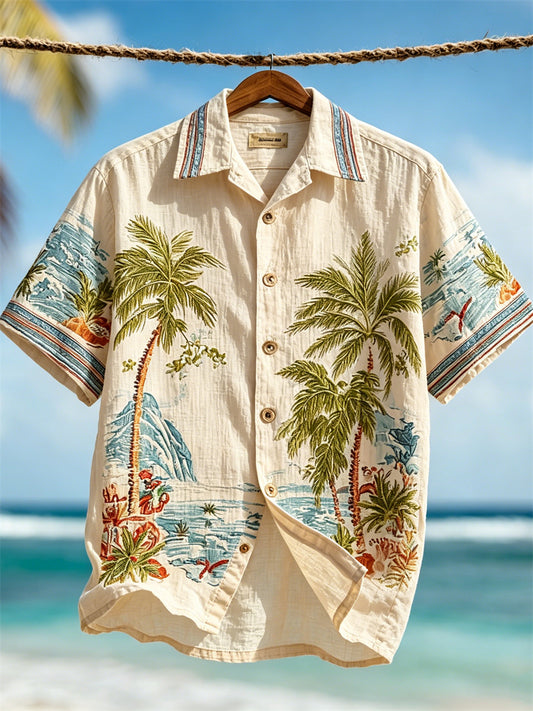 Men's Vacation Beach Scenery Hawaii Style Print Short Sleeve Shirt