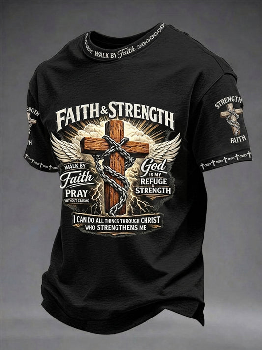 Men's Christian Faith & Strength Cross Short Sleeve T-shirt