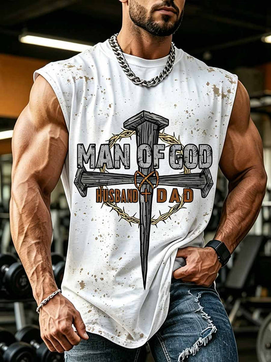Men's Father's Day Faith Print Casual Tank Top