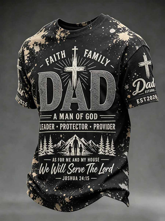 Men's Father's Day Faith Print Casual T-Shirt