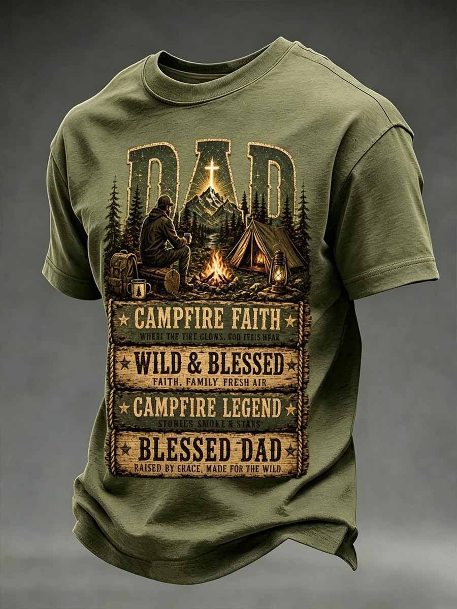 Men's Father's Day Faith Print Casual T-Shirt