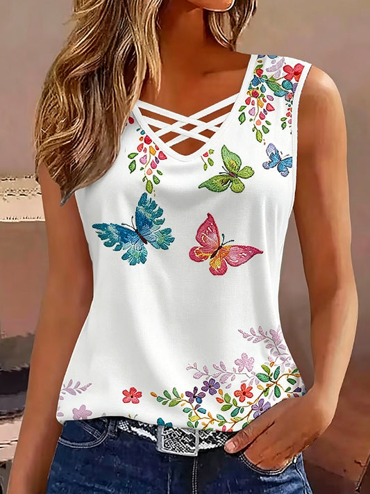Women's Retro Butterfly Art Print Sleeveless Tank Top