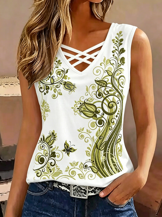Women's Retro Butterfly Art Print Sleeveless Tank Top