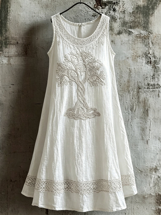 Women's Viking Tree of Life Celtic Print Linen Tank dress