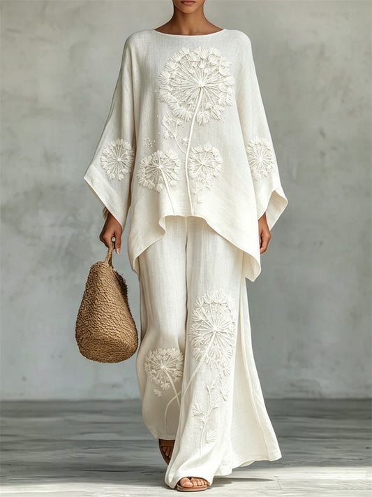 Women's Classy Dandelion Art Print Flowy Linen Set