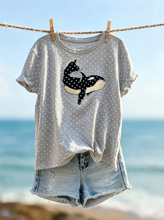 Women's Lovely Whale Print Polka Dots short-sleeved T-shirt