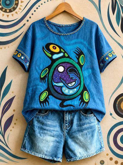 Women's Native Turtleneck Art Print Tops