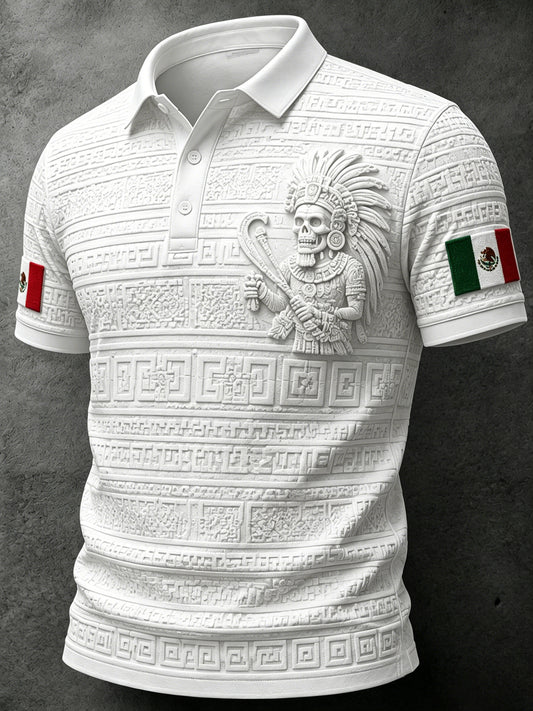Men's Mexican Football-Themed Polo With Aztec Art Print