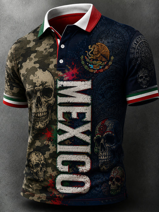 Men's Mexican Football-Themed Polo With Aztec Art Print