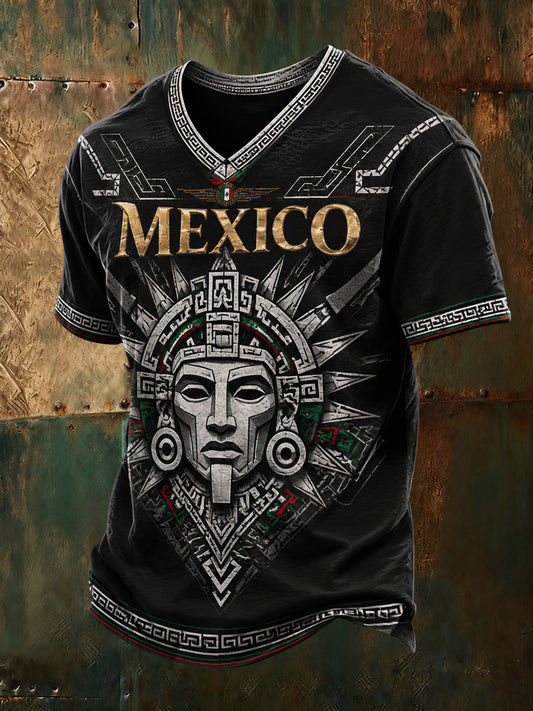 Men's Mexican Football Match Aztec Totem Art Print T-Shirt