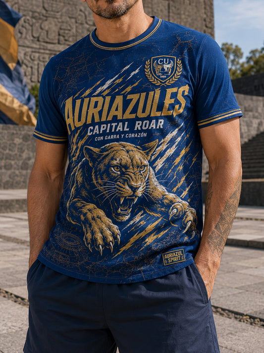 Men's Vamos Auriazules Mexico Football Lover Printed T-shirt