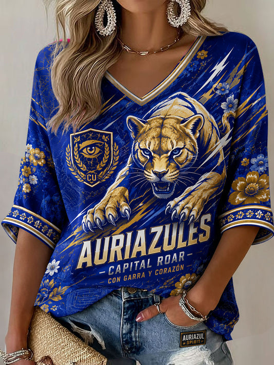 Women's Vamos Auriazules Mexico Football Lover Printed T-Shirt