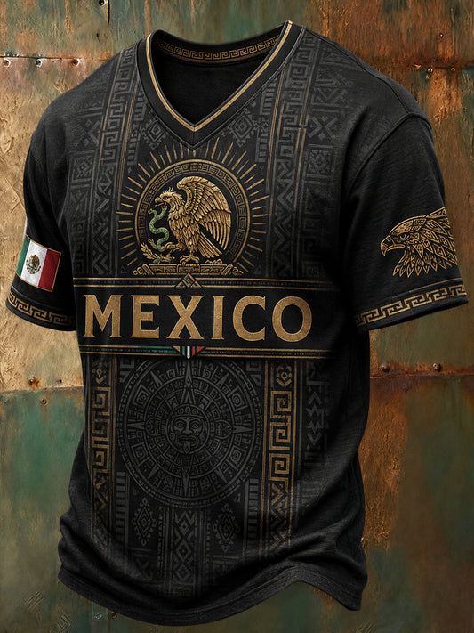 Men's Mexican Football Fan Top with Aztec Totem Art Print