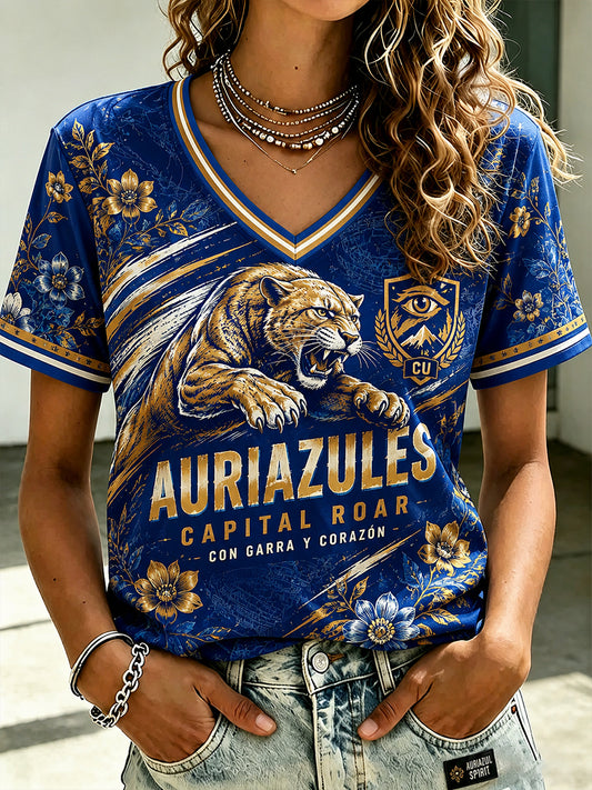 Women's Vamos Auriazules Mexico Football Lover Printed T-Shirt