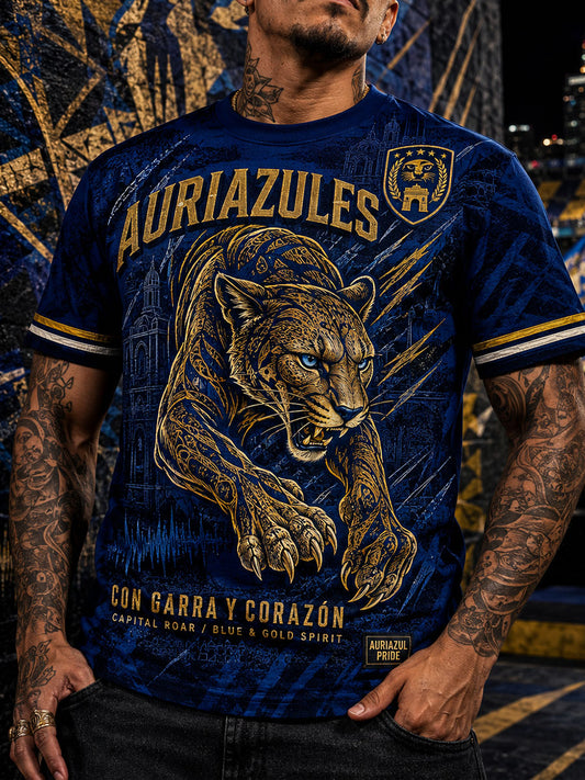 Men's Vamos Auriazules Mexico Football Lover Printed T-shirt