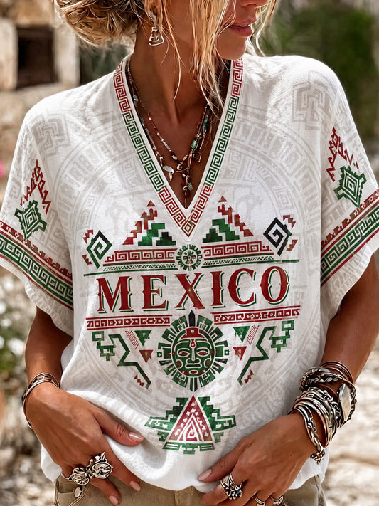 Women's Mexican Football Match Aztec Totem Art Print Top