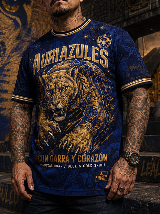Men's Vamos Auriazules Mexico Football Lover Printed T-shirt