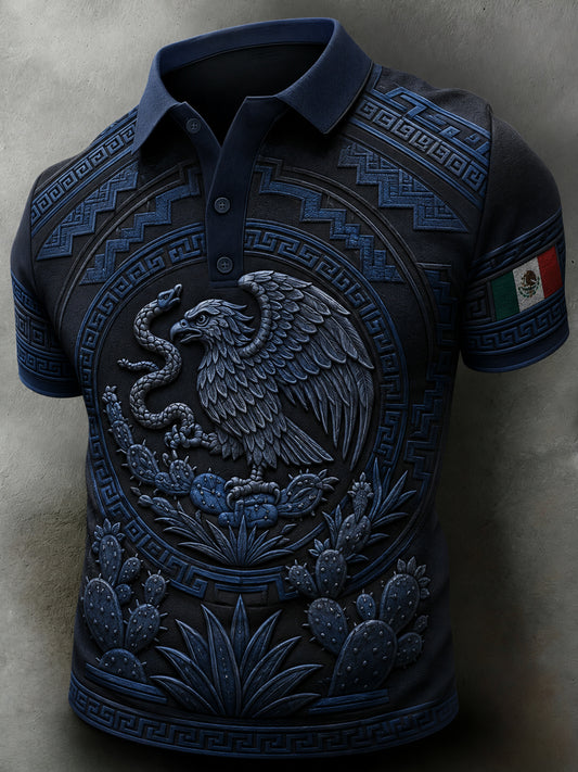 Men's Mexican Football-Themed Polo Shirt With Aztec Totem Art Print