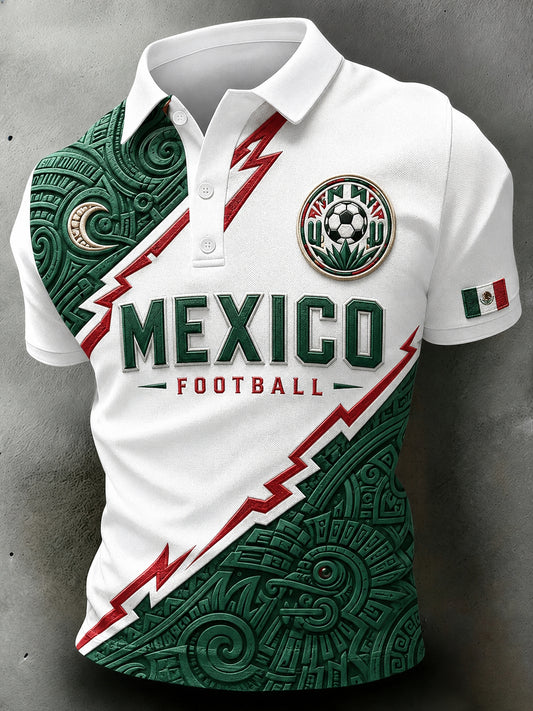 Men's Football-Themed Printed Casual Short-Sleeve Polo Shirt