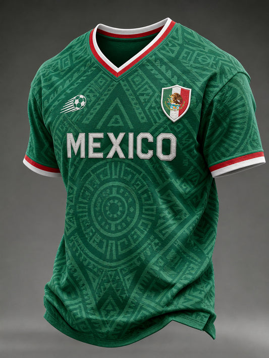 Men's Football-Themed Printed Casual V-Neck Short-Sleeve T-Shirt