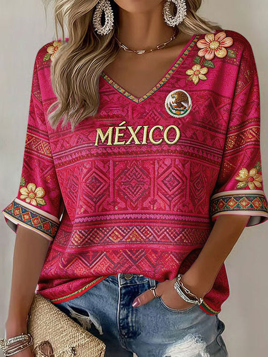 Women's Mexico Football Lover Printed Tops