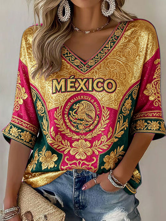 Women's Mexico Football Lover Art Printed T-shirt