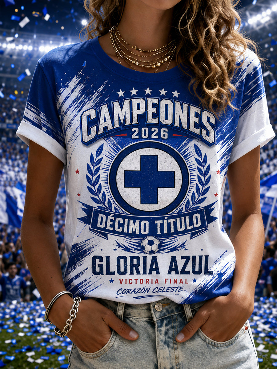 Women's Football-Themed Printed Celebration Short-Sleeve T-Shirt