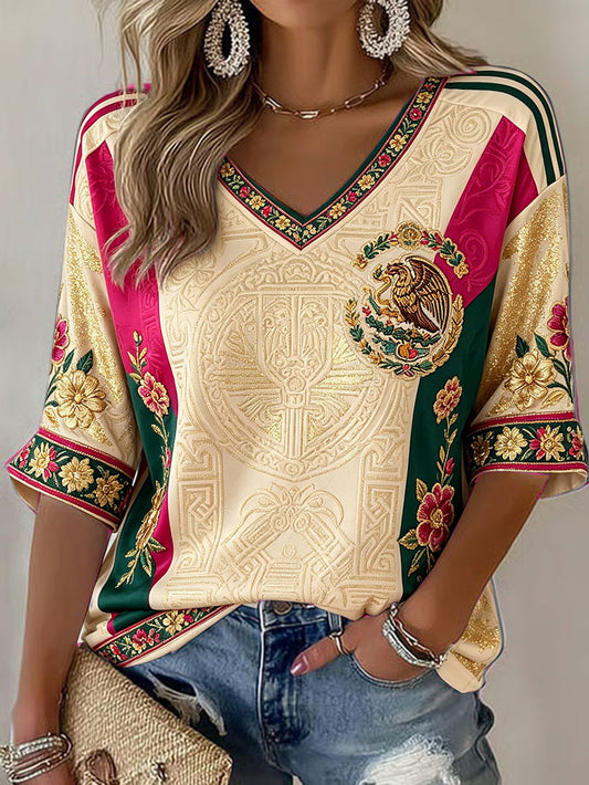 Women's Mexico Football Lover Art Printed T-shirt