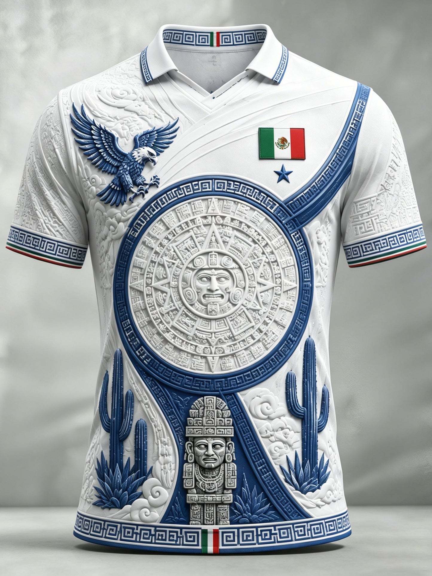 Men's V-Neck Top With Embossed-Texture Mexico Soccer Fan Art Print