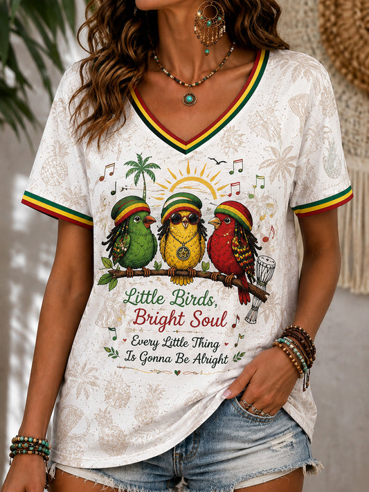 Women's Fun Reggae-Print Casual V-Neck T-Shirt
