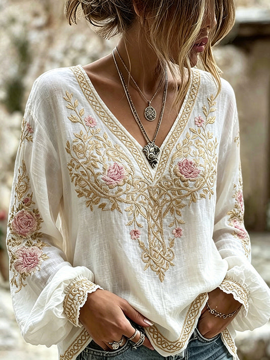 Women's Classy Viking Celtic Tree Of Life FLoral Print Cotton-Linen Shirt