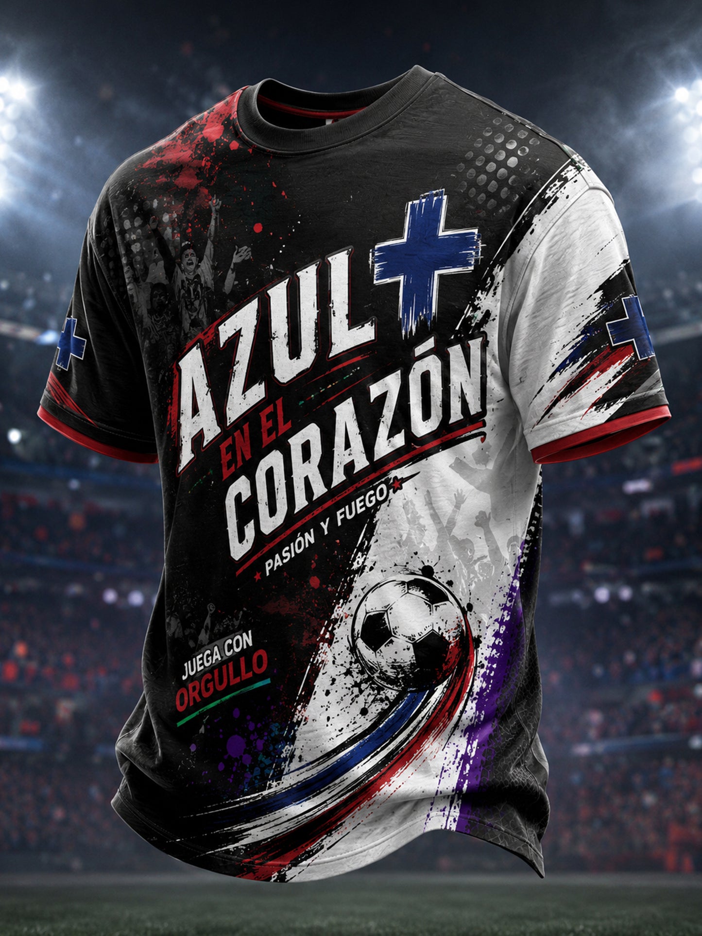 Men's Mexican Blue Cross Football Cheering Art Print T-Shirt