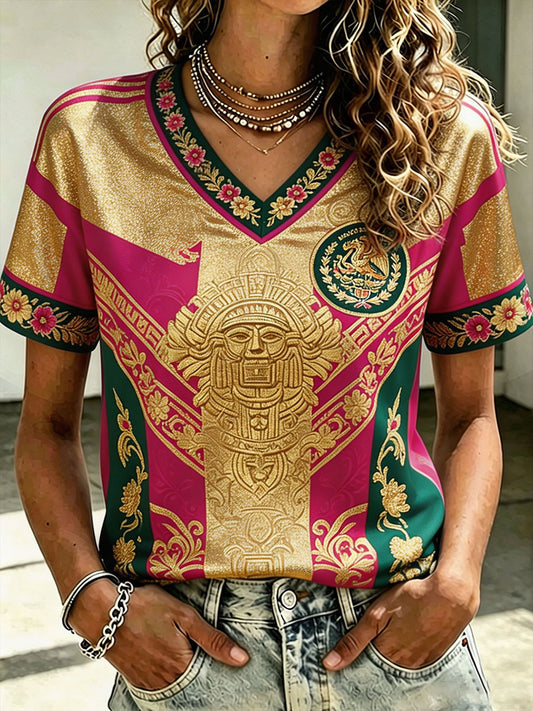 Women's Mexico Football Lover Art Printed T-shirt