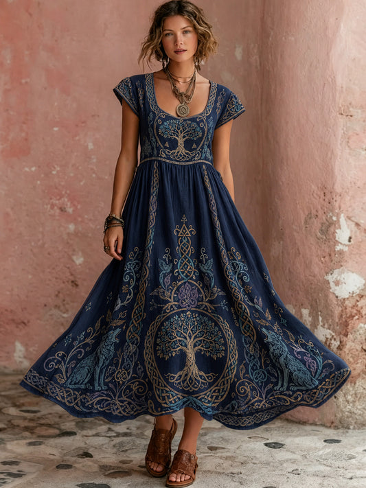 Women's Retro Viking Element Print Short-Sleeve Dress