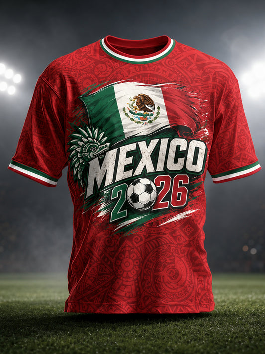 Men's Mexican Football Traditional Symbols Supporting Fan Art Print T-Shirt