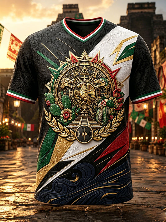 Men's Mexico Football Lover Art Printed T-shirt