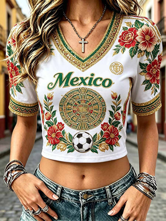 Women's Fashion Mexico Football Print Casual T-Shirt