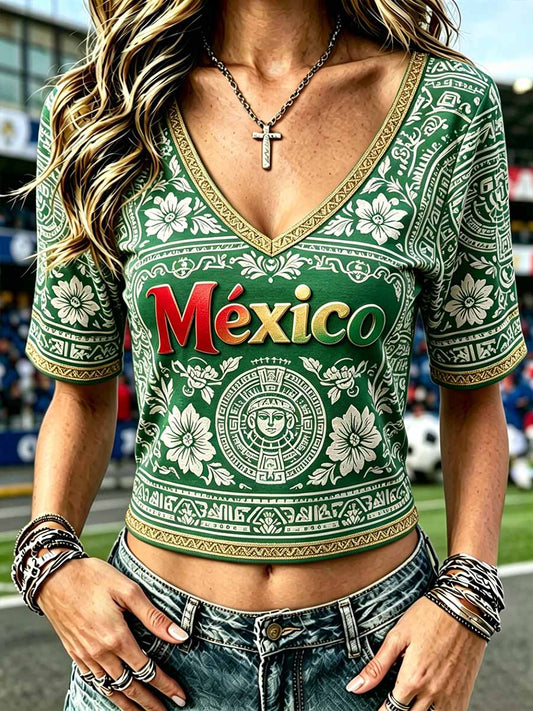 Women's Fashion Mexico Football Print Casual T-Shirt