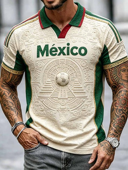 Men's Mexican Football Print Casual Polo Shirt