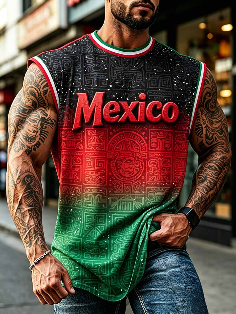 Men's Mexican Football Print Casual Tank Top