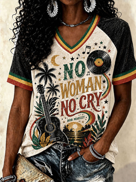 Women's "No Woman, No Cry" V-Neck T-Shirts