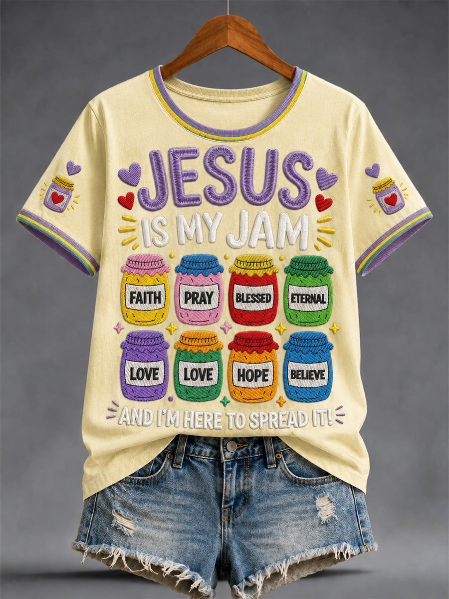 Women's Christian Jesus Is My Jam And I'm Here To Spread It Print Tee