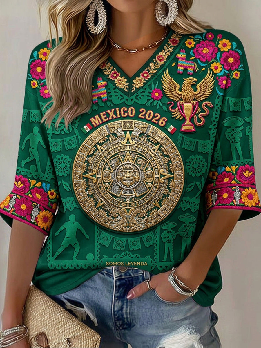 Women's Mexican Football Fan Art Print Short-Sleeve T-Shirt
